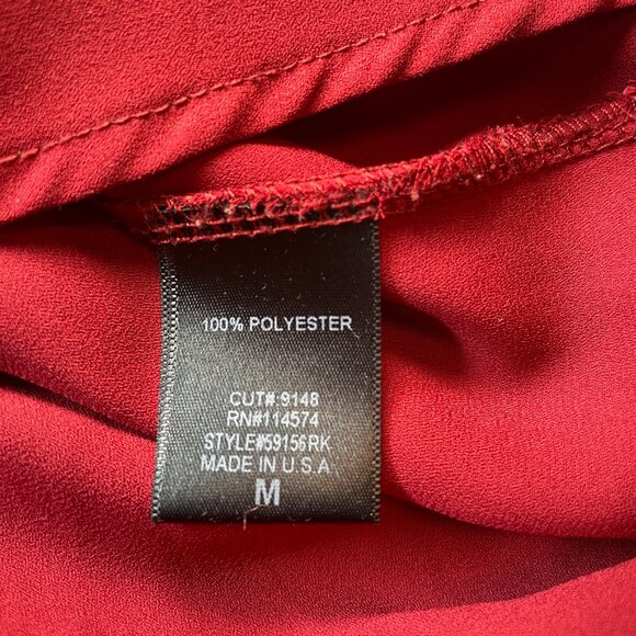 Pleione Women's Casual Designer Dark Red Short Sleeve Crew Neck Blouse - Picture 5 of 6